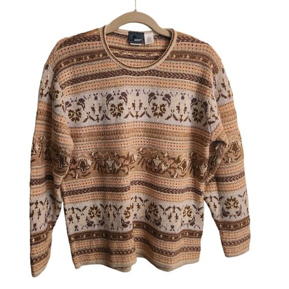 Vintage Liz Clairborne FairIsle Metallic Open Knit Crewneck Sweater Size S - Picture 1 of 6